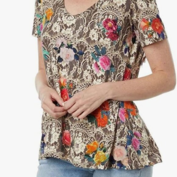 Johnny Was Rose Lace Favorite Short Sleeve V-Neck Swing - Picture 2 of 9